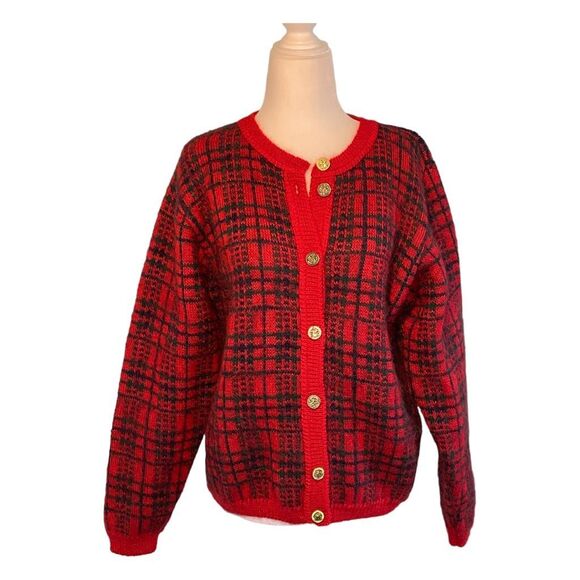 Vintage Edinburgh Scottish Tartan Plaid Cardigan Sweater Mohair Blend L - Picture 1 of 9